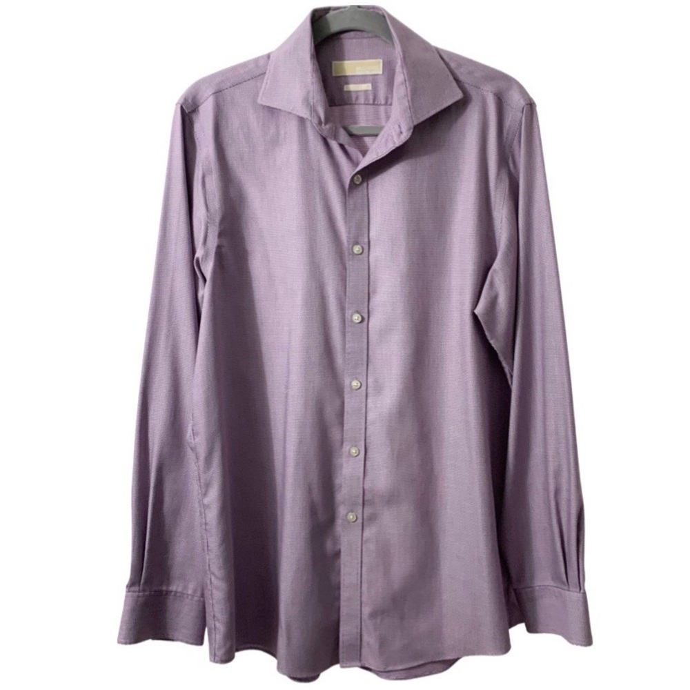 Michael Kors Mens No Iron Lavender Check Dress Shirt Size 15.5 (see mesurmnts)